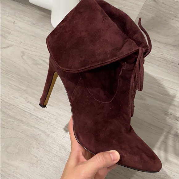 Burgundy suede fold over boots - Picture 2 of 5